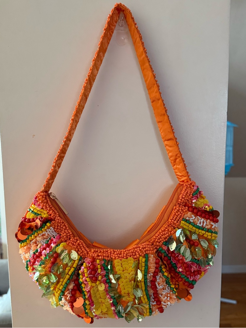 Primark Orange Multicolor Sequin Crescent Shoulder Bag